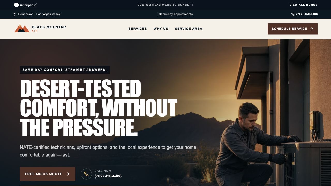 Black Mountain Air managed website concept shown on a laptop