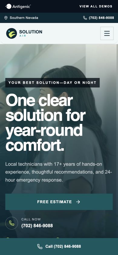 Solution Air managed website concept shown on a phone